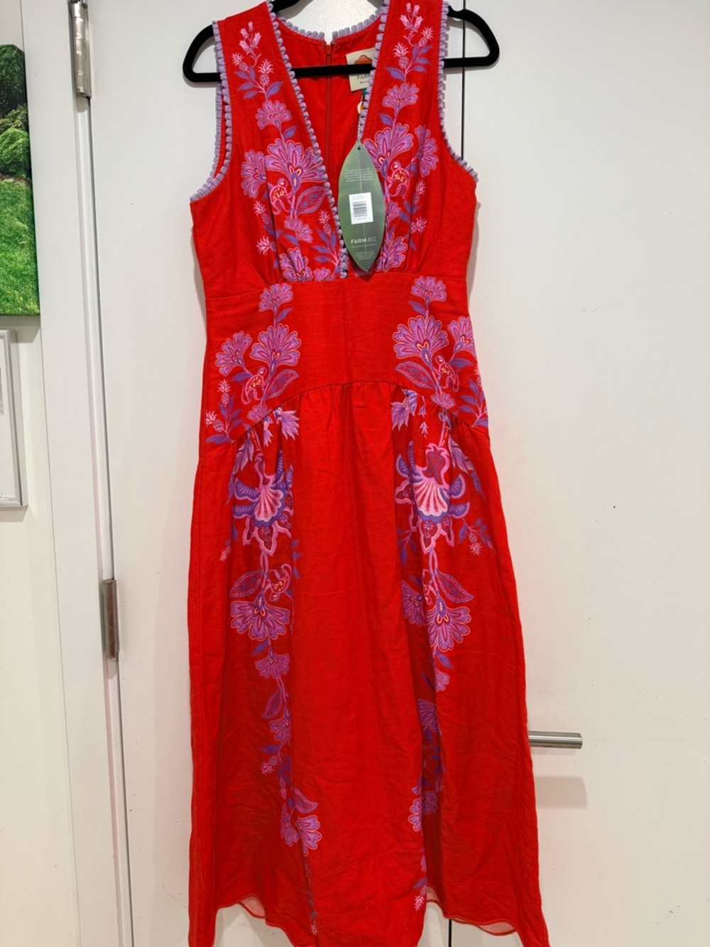 FARM Rio Vibrant Red and Lavender Midi Dress